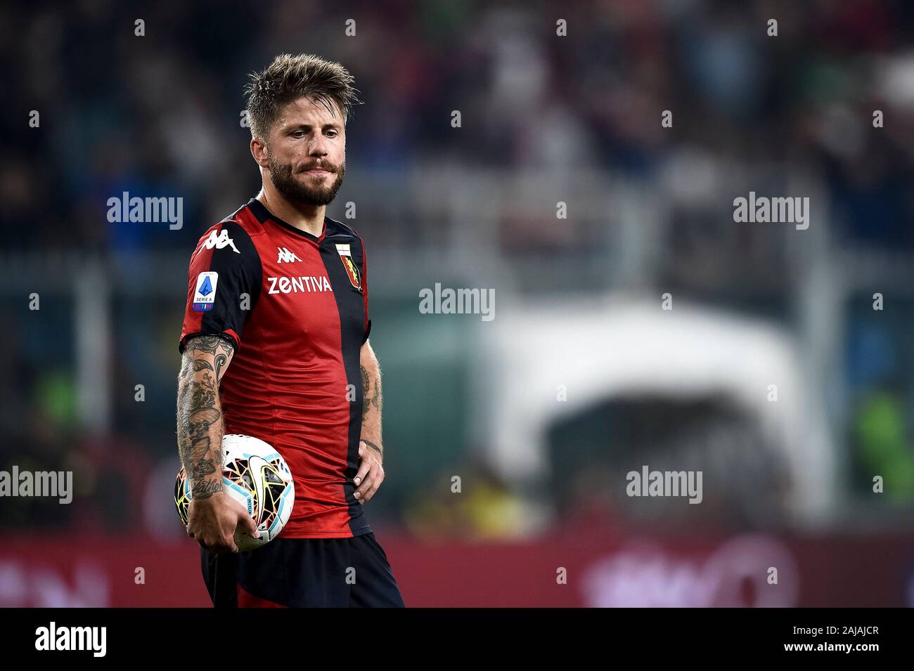 Genoa, Italy. 5 October, 2019: Lasse Schone of Genoa CFC holds the ball  during the Serie A football match between Genoa CFC and AC Milan. AC Milan  won 2-1 over Genoa CFC.