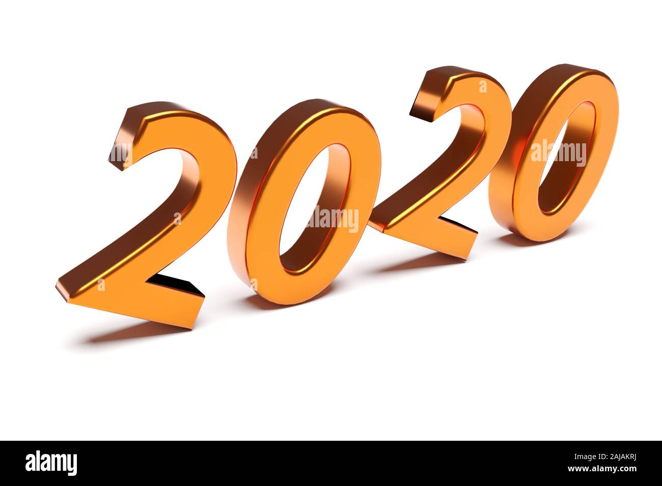 Numbers at an angle of New Year 2020 with shadow. 3d render Stock Photo