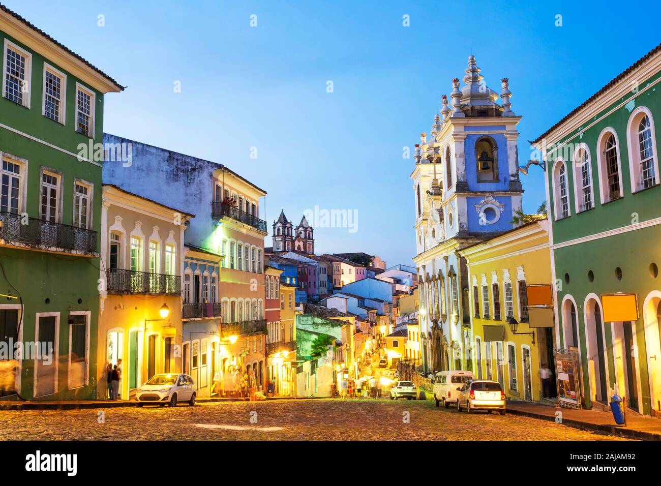 Colourful colonial houses at the historic district of Pelourinho in Salvador da Bahia, Brazil. Stock Photo