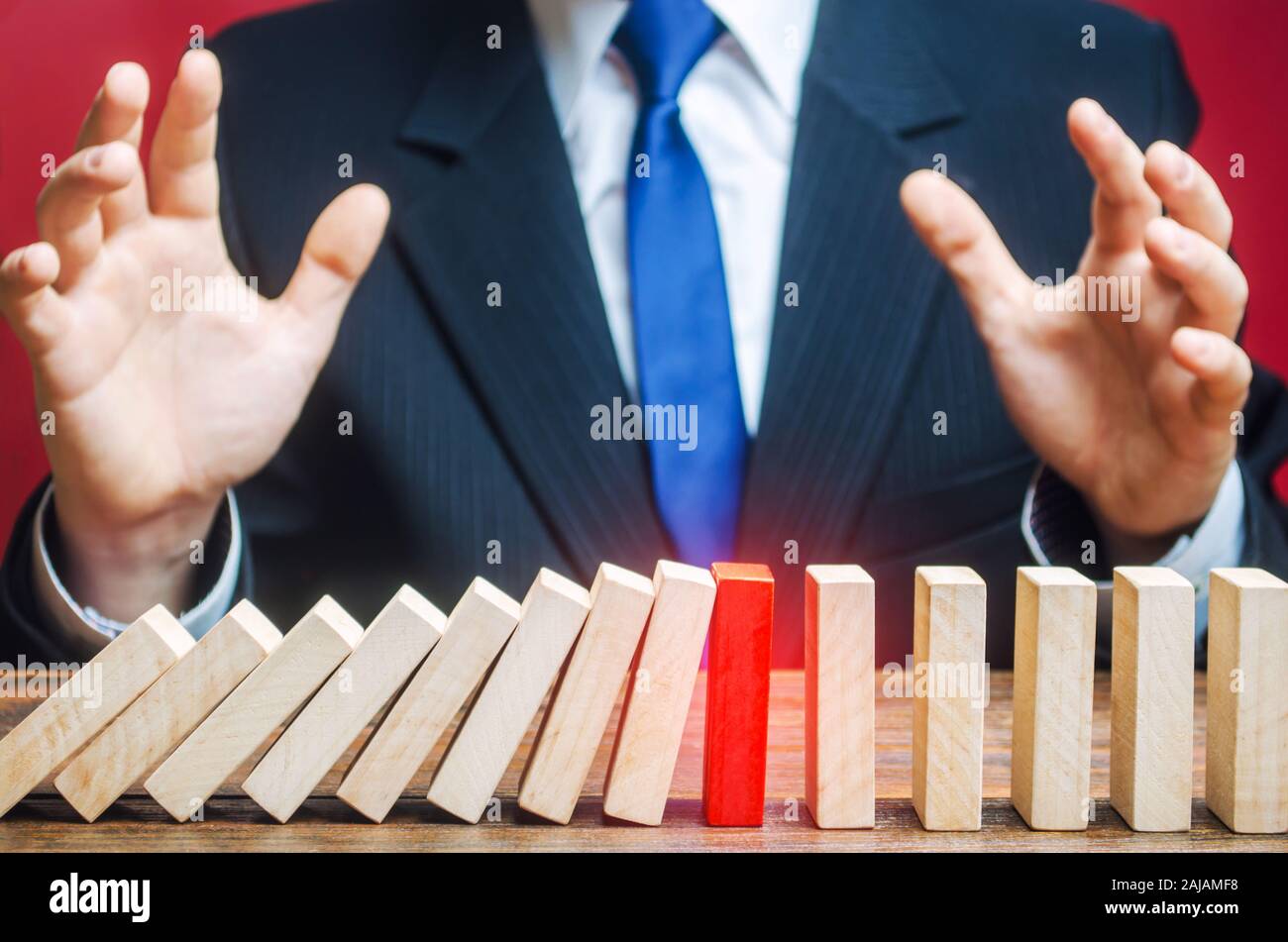 Businessman is surprised by stop of work process. Error or failures, force majeure. Elimination of obstacles malfunctions, analysis, work on mistakes. Stock Photo