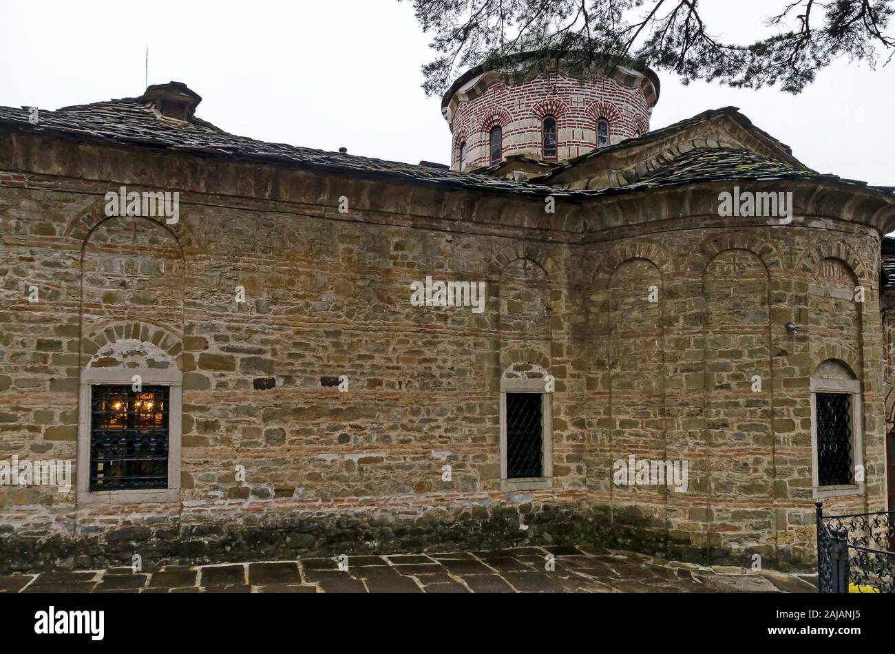 Beautiful Church of the Assumption of the Virgin in the churchyard, a holy place in the Troyan Monastery, Oreshak village, Bulgaria Stock Photo