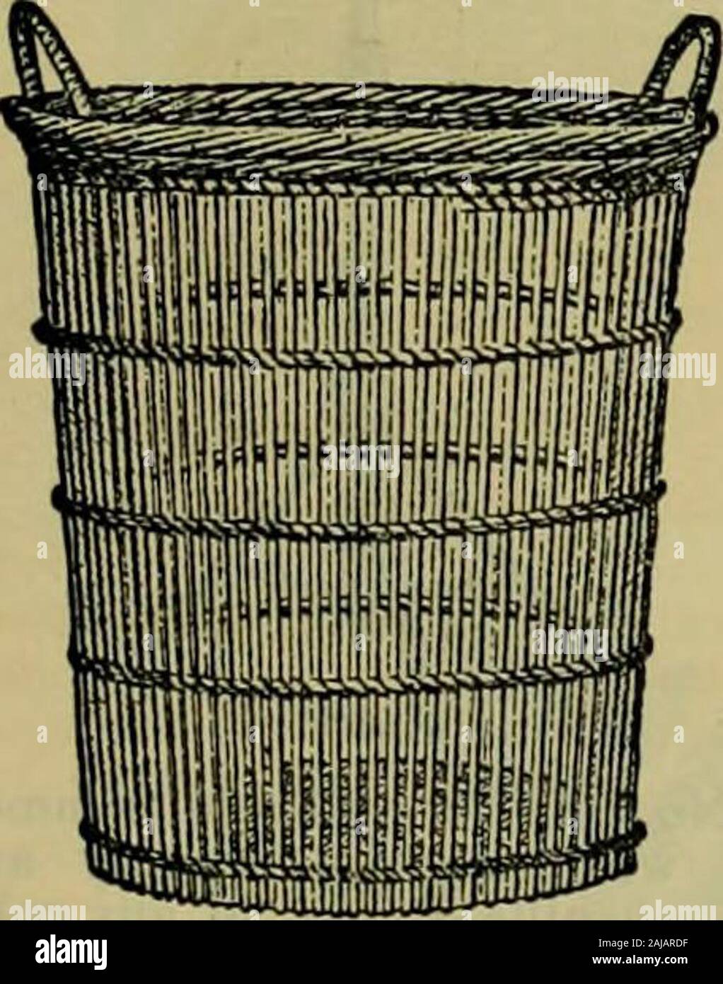 Strawbridge & Clothier's quarterly . No. I.—Catch-Ail Cornucopia, ofwhite straw, with trimmings ofcardinal plush and satin ; price,I3-75-. No. 2.—Wicker Waste Basket, 12inches high, for gilding or trim-ming with bows ; price, 75c. Stock Photo