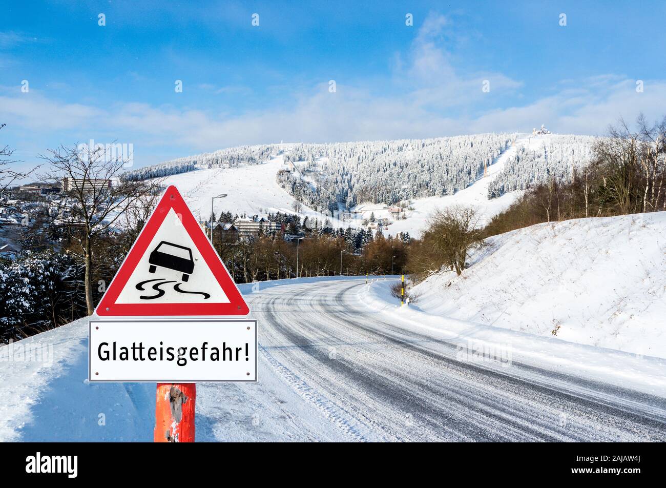 German Warning Sign onset of winter Stock Photo