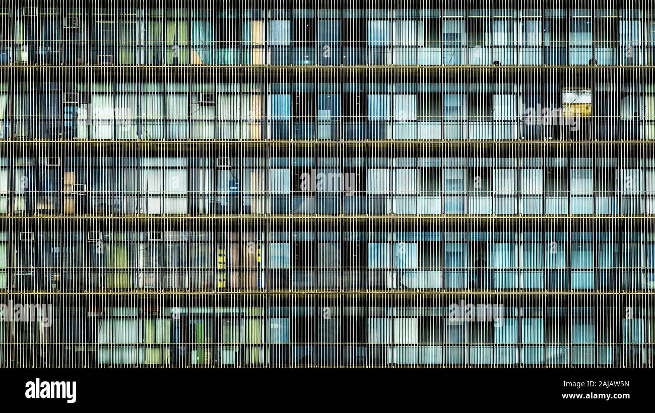 Close up of facade of office building in Brasilia, capital of Brazil. Modern urban architecture background. Stock Photo