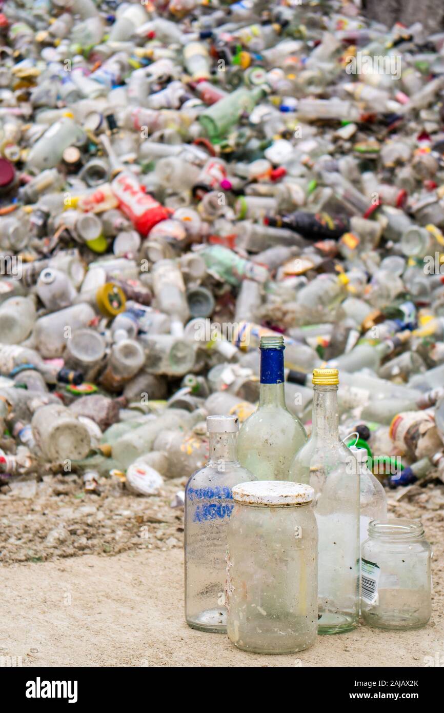 White glass bottles recycling Stock Photo Alamy