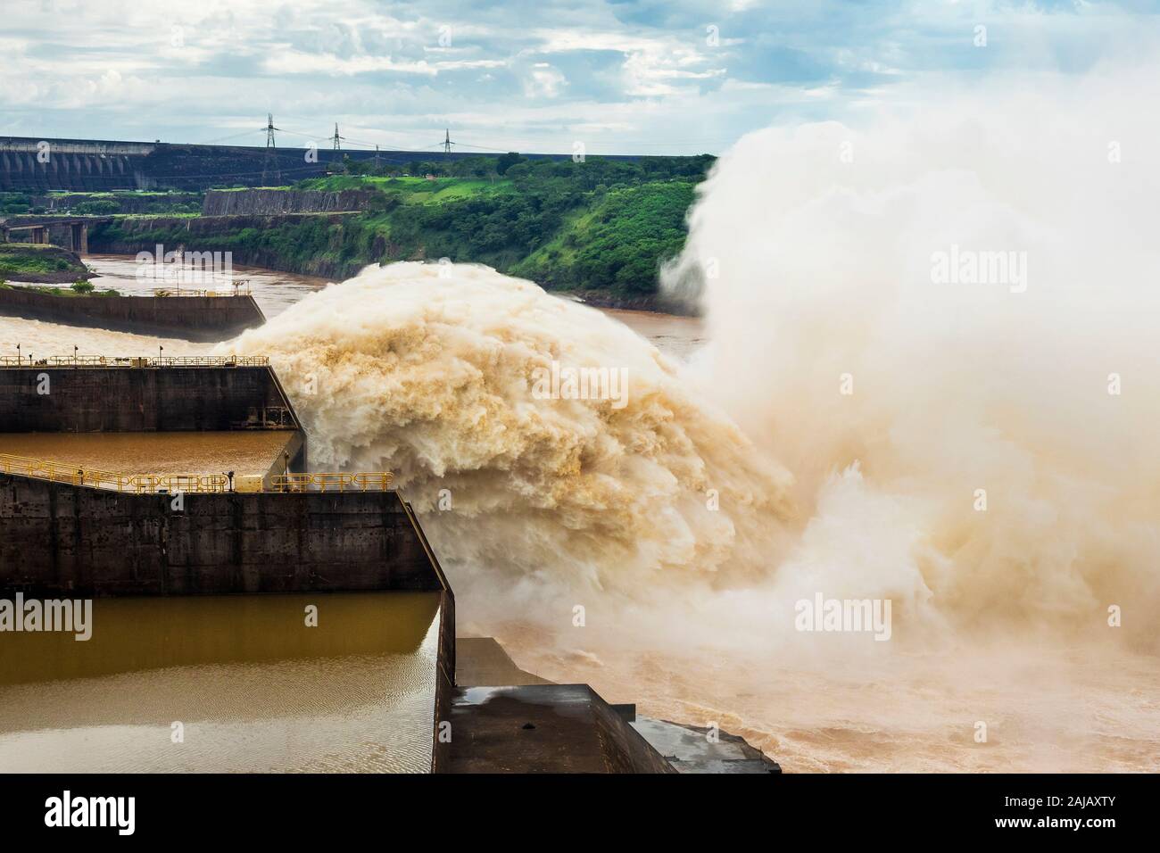 Spillway at Itaipu Dam on the border of Brazil and Paraguay. Stock Photo