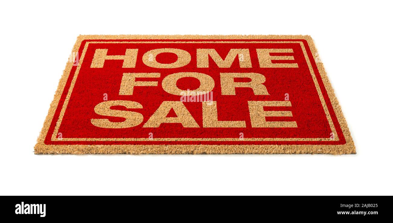 Home For Sale Welcome Mat Isolated On A White Background. Stock Photo