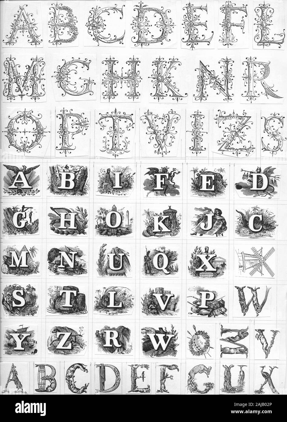 Vignette letters templates for cliché making, Vignetten Buchstaben Vorlagen für Klischee Herstellung Stock Photo