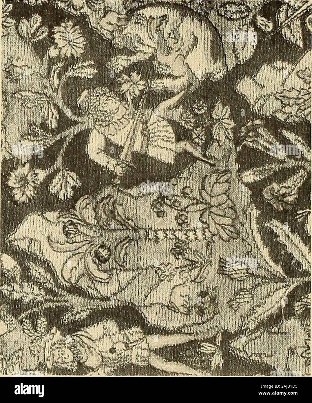 Decorative textiles; an illustrated book on coverings for furniture, walls and floors, including damasks, brocades and velvets, tapestries, laces, embroideries, chintzes, cretonnes, drapery and furniture trimmings, wall papers, carpets and rugs, tooled and illuminated leathers . Stock Photo