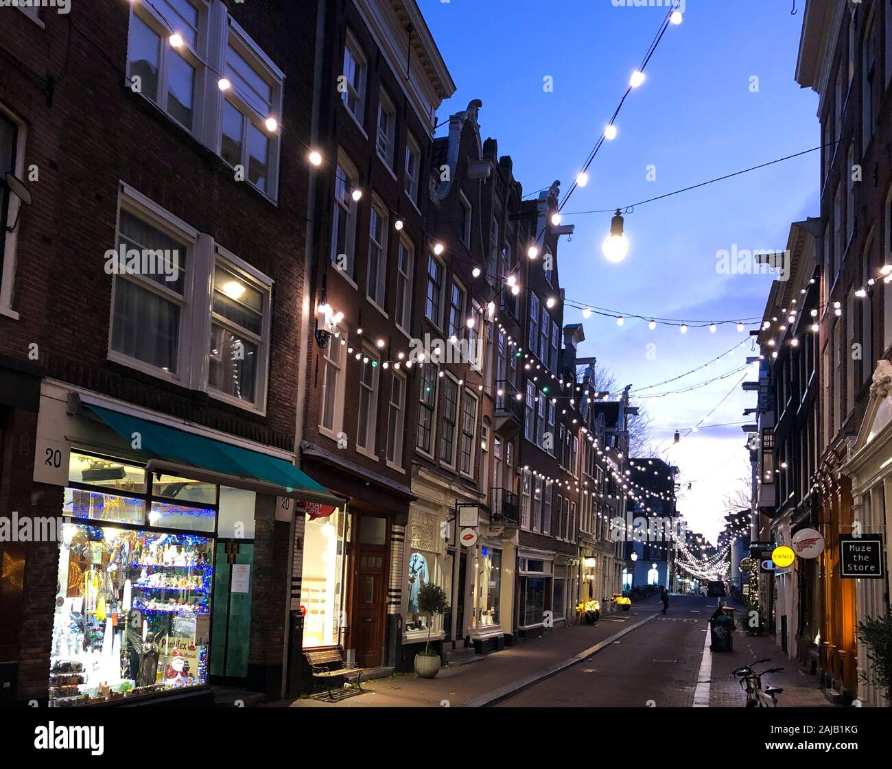 Shops on Ree Straat in 'De 9 Straatjes' (The Nine Streets) district in Amsterdam's city centre, a popular and touristic shopping area. Stock Photo