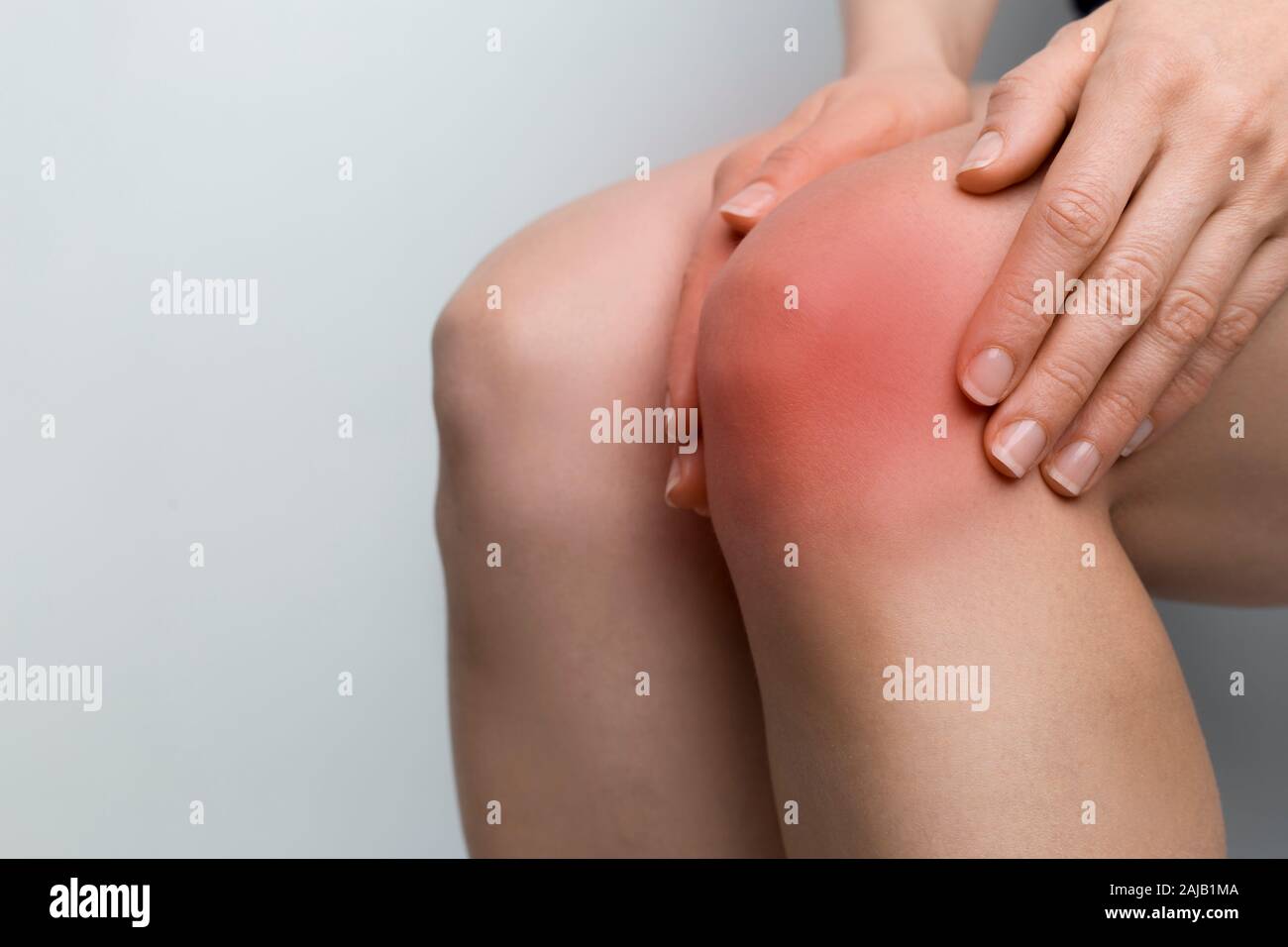 Pain in the knee joint. Meniscus. Stock Photo