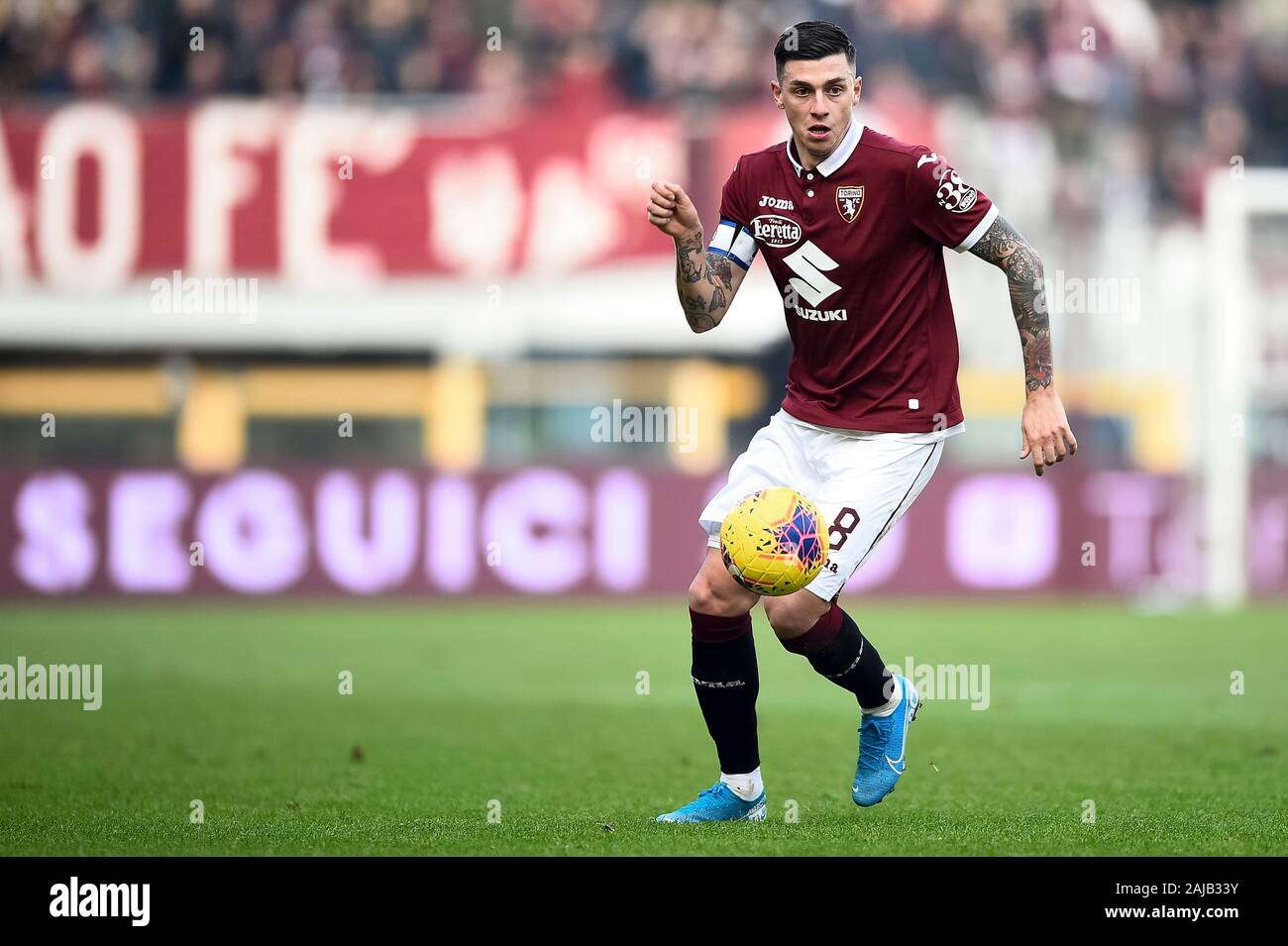 Turin, Italy - 08 December, 2019: Daniele Baselli of Torino FC in action  during the Serie A football match between Torino FC and ACF Fiorentina.  Torino FC won 2-1 over ACF Fiorentina.