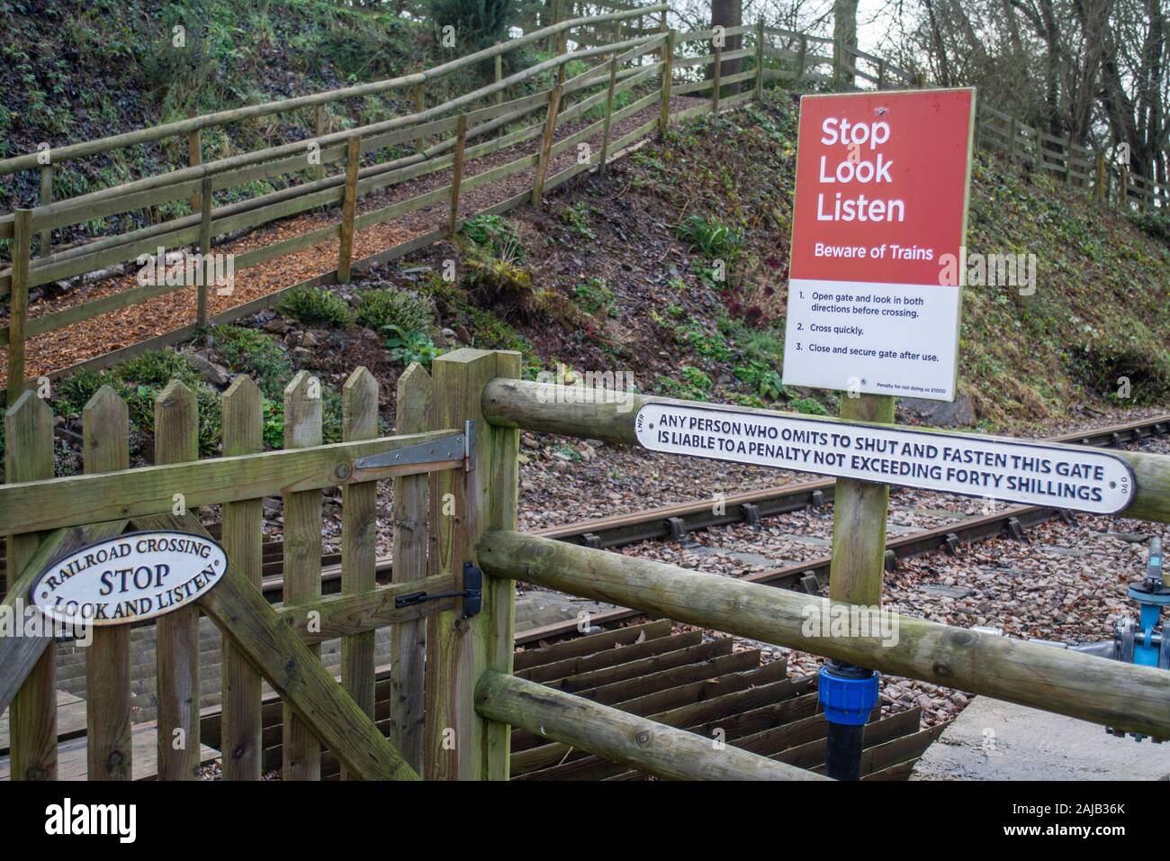 Signage trackside at the Mountsorrel & Rothley Community Heritage Centre Stock Photo