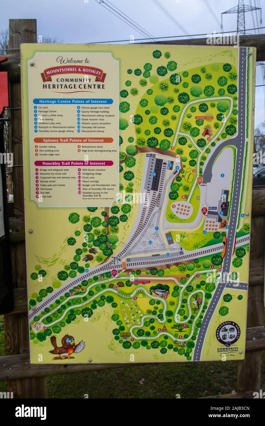 Information Sign and map layout of the Mountsorrel & Rothley Community Heritage Centre Stock Photo