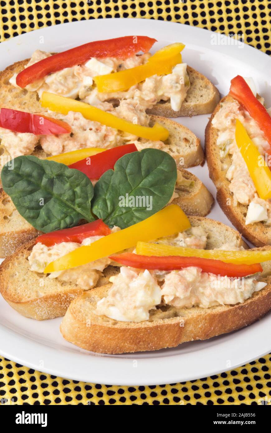 open faced toasted baguette sandwiches made with albacore tuna and wild