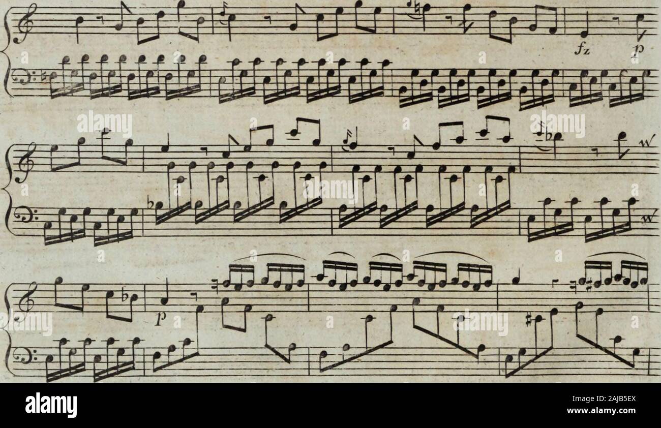 Six sonates pour la harpe avec accompagnement d'un violon ou flûte obligée, tres faciles a éxécuter, elles peuvent aussi se jouer seules d'autant qu'elles contiennent beaucoup de petits airs . 4*—+.. Stock Photo