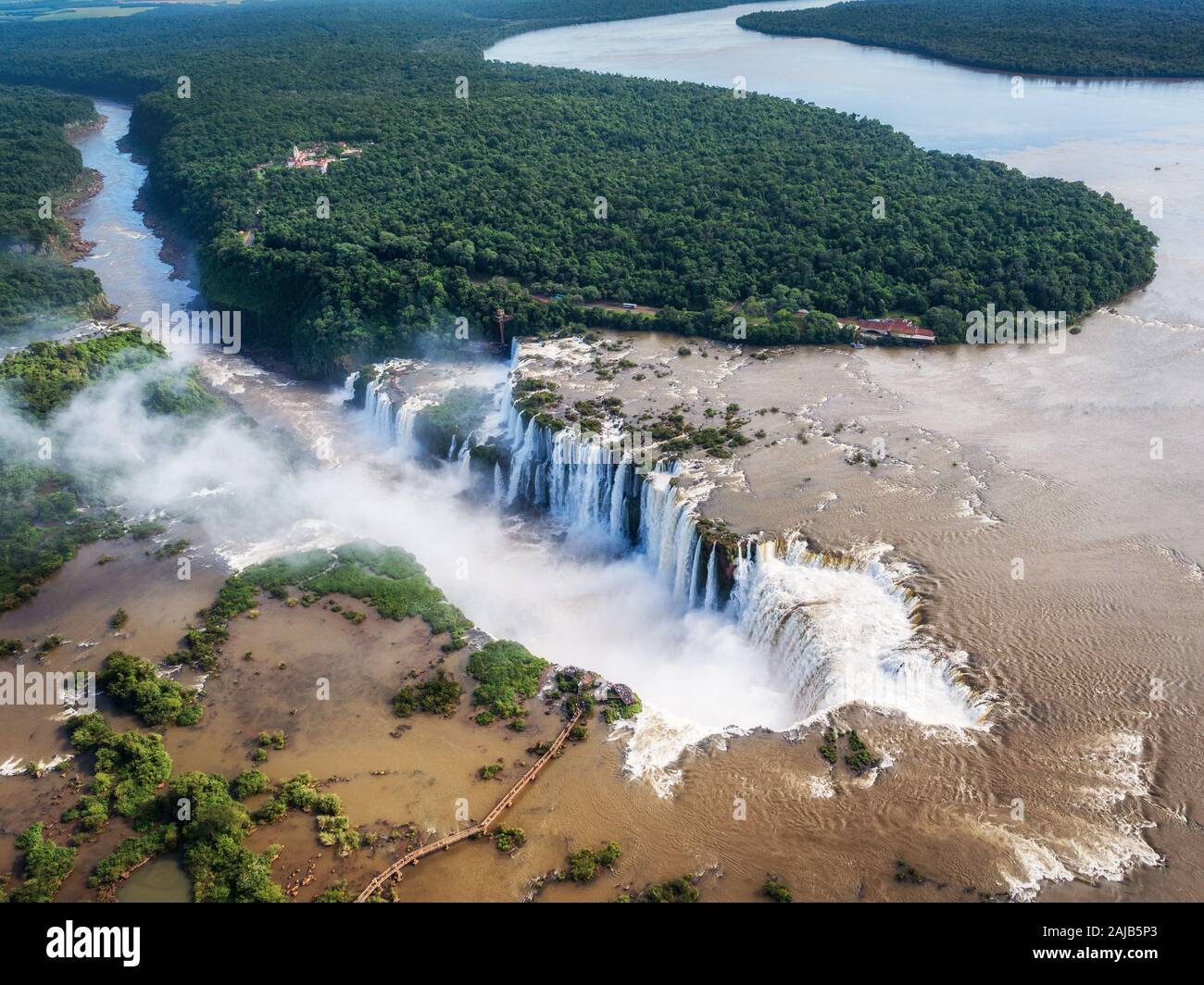 Iguazu Falls on the border of Argentina and Brazil, aerial view. Stock Photo