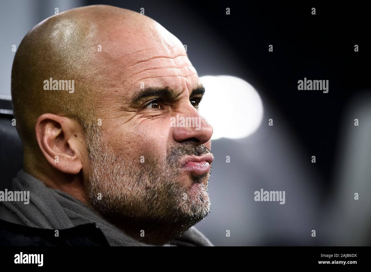 Milan, Italy - 06 November, 2019: Josep Guardiola, head coach of Manchester City FC, reacts prior to the UEFA Champions League football match between Atalanta BC and Manchester City FC. The match ended in a 1-1 tie. Credit: Nicolò Campo/Alamy Live News Stock Photo