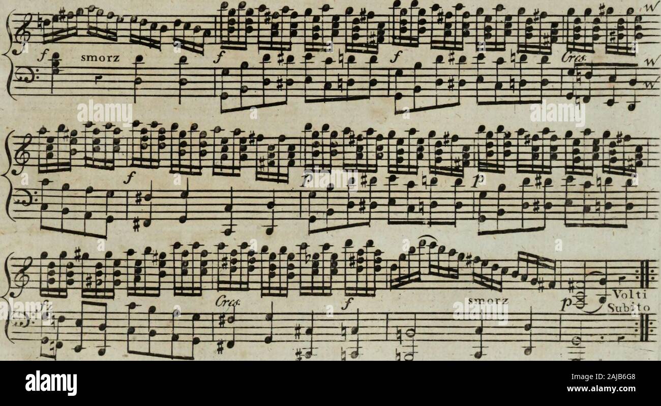 Six sonates pour la harpe avec accompagnement d'un violon ou flûte obligée, tres faciles a éxécuter, elles peuvent aussi se jouer seules d'autant qu'elles contiennent beaucoup de petits airs . ^=rf^f 3$ Stock Photo
