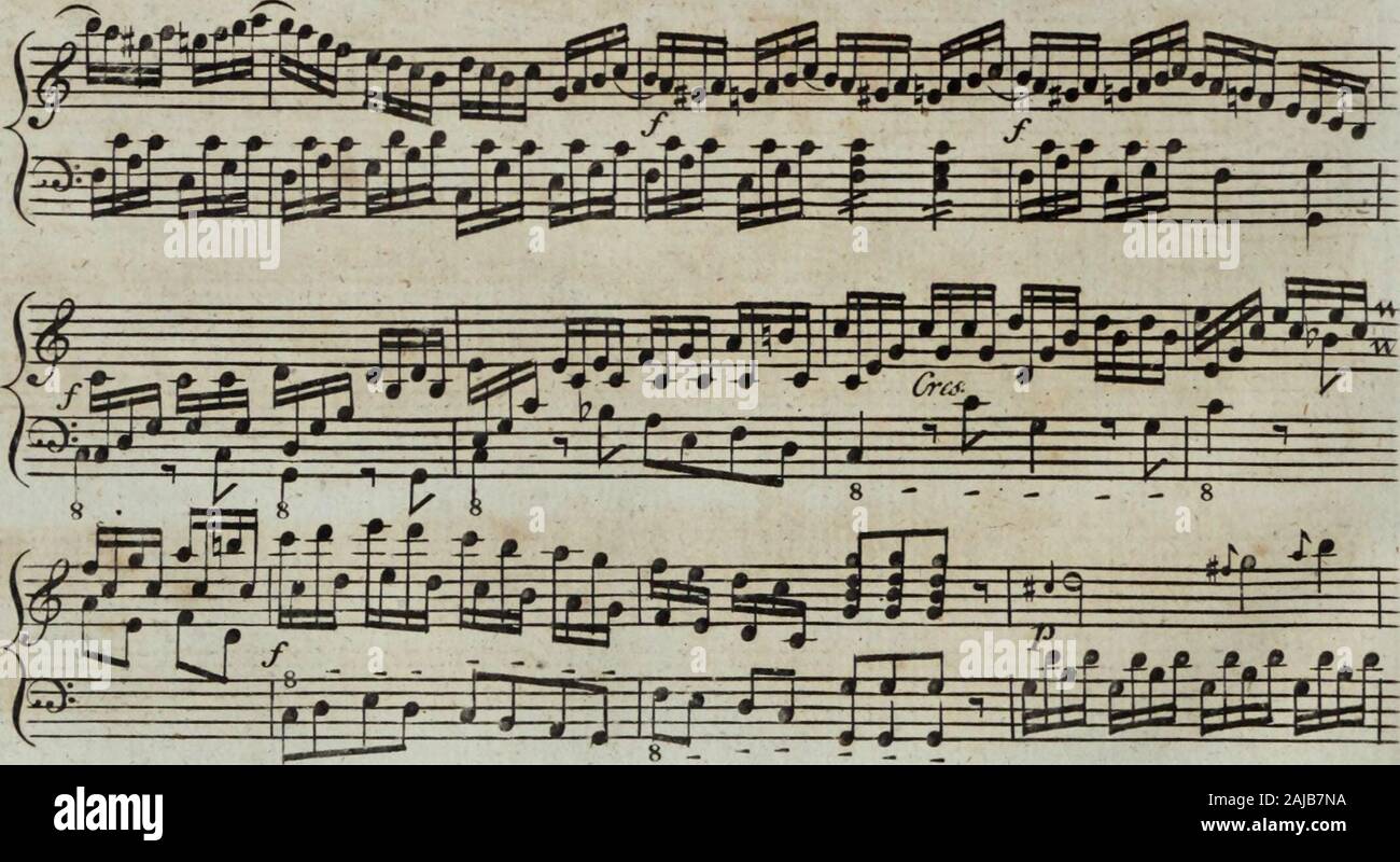 Six sonates pour la harpe avec accompagnement d'un violon ou flûte obligée, tres faciles a éxécuter, elles peuvent aussi se jouer seules d'autant qu'elles contiennent beaucoup de petits airs . tes&aijitetr&itestf^. Stock Photo