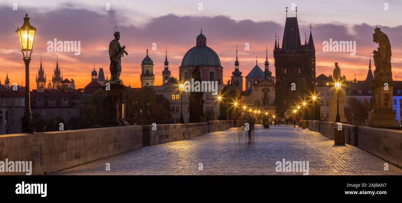 architecture, bohemia, bridge, capital, capital cities, cityscape, czech, czech republic, destination, dusk, europe, evening, history, landmark, lands Stock Photo