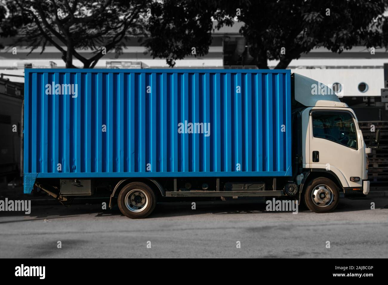 side view of container truck vehicle, vintage - Stock Photo