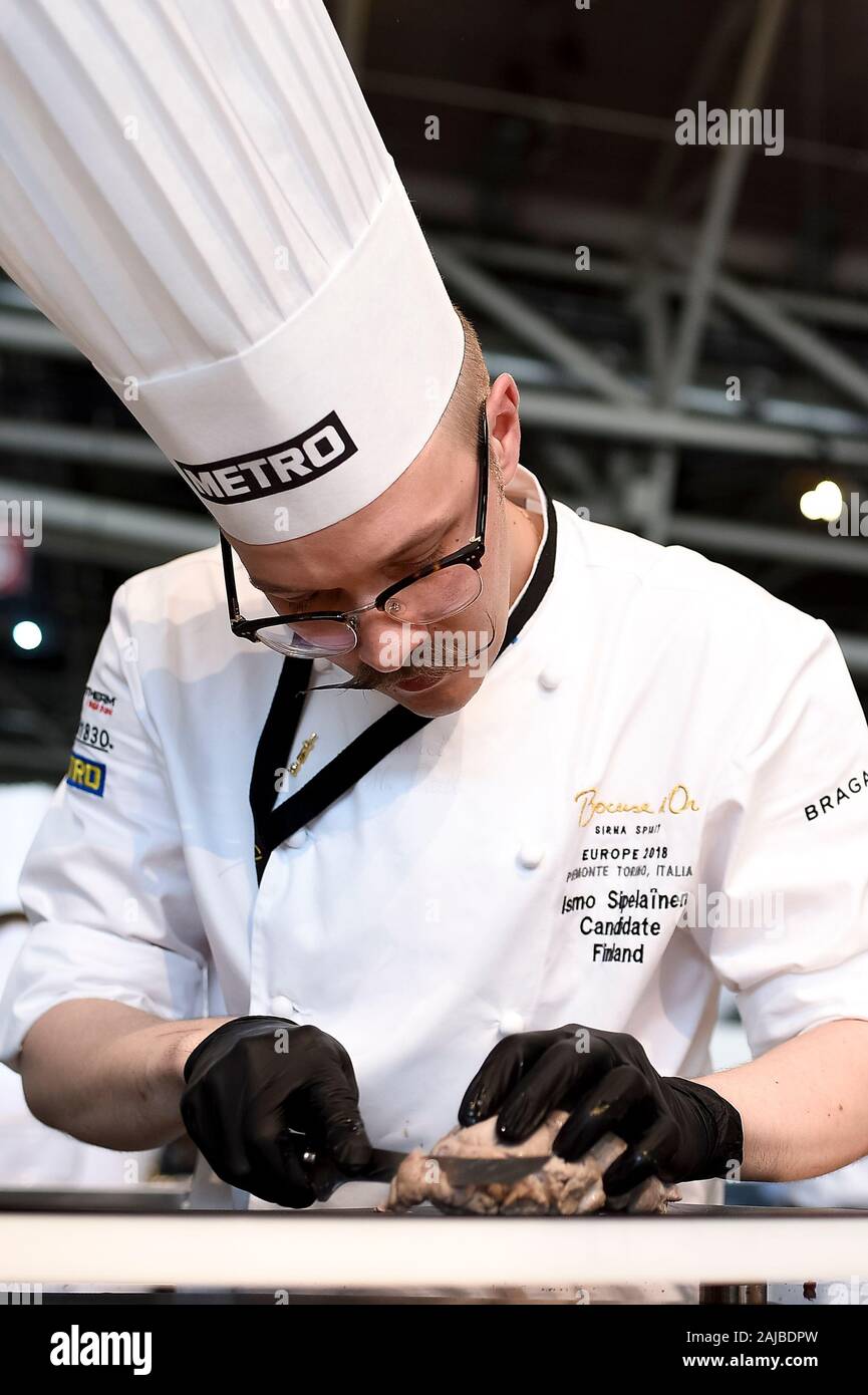 Turin, Italy - 12 June, 2018: Ismo Sipelainen of Finland cooks during the Europe 2018 Bocuse d'Or International culinary competition. Best ten teams will access to the world final in Lyon in 2019. Credit: Nicolò Campo/Alamy Live News Stock Photo