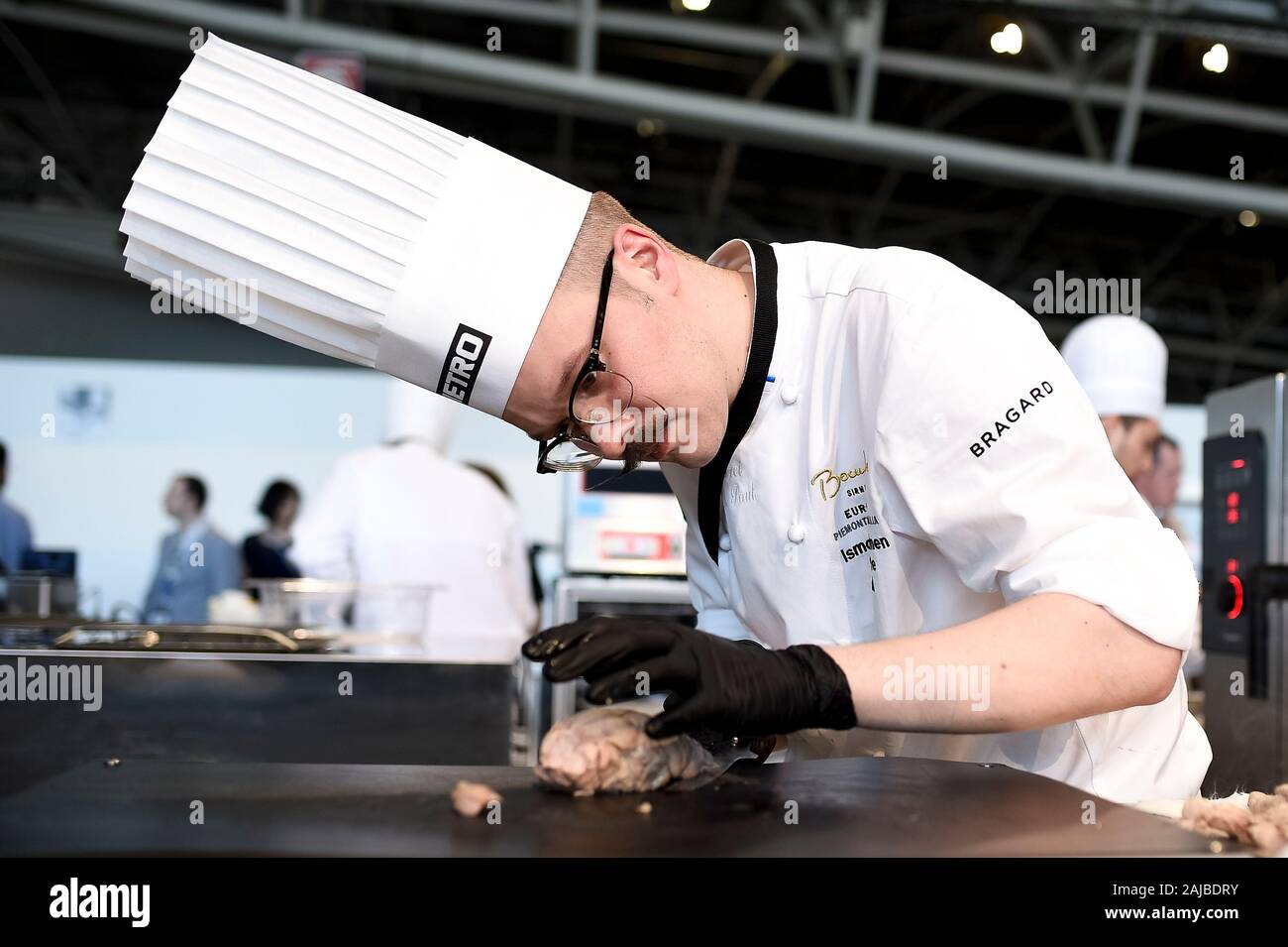 Turin, Italy - 12 June, 2018: Ismo Sipelainen of Finland cooks during the Europe 2018 Bocuse d'Or International culinary competition. Best ten teams will access to the world final in Lyon in 2019. Credit: Nicolò Campo/Alamy Live News Stock Photo