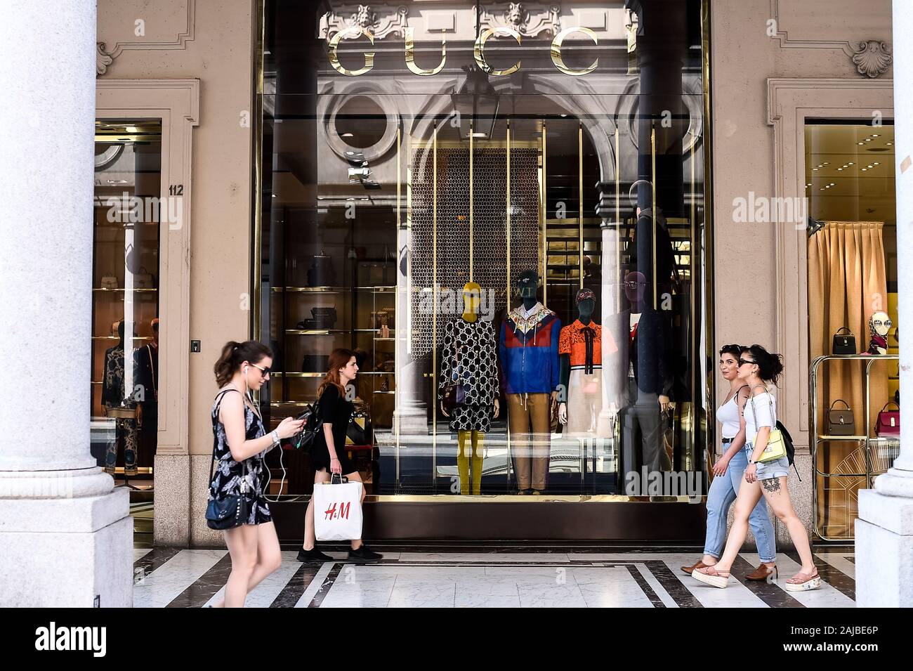 Turin, Italy - 03 July, 2019: People walk near the Gucci store in Turin.  Credit: Nicolò Campo/Alamy Live News Stock Photo - Alamy