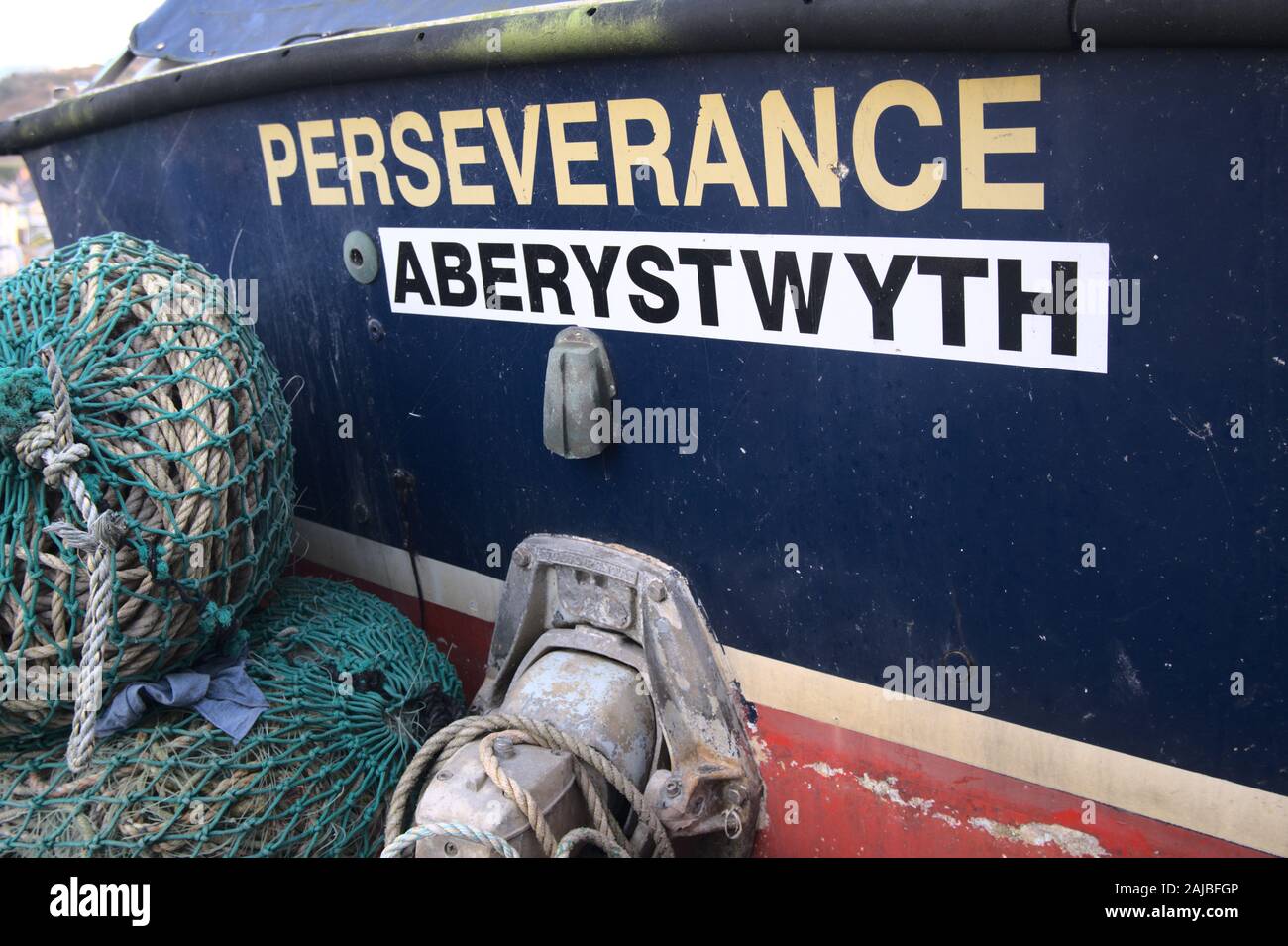 Aberystwyth Ceredigion Wales, UK January 03 2020: Stern of Perseverance Boat Aberystwyth. Stock Photo