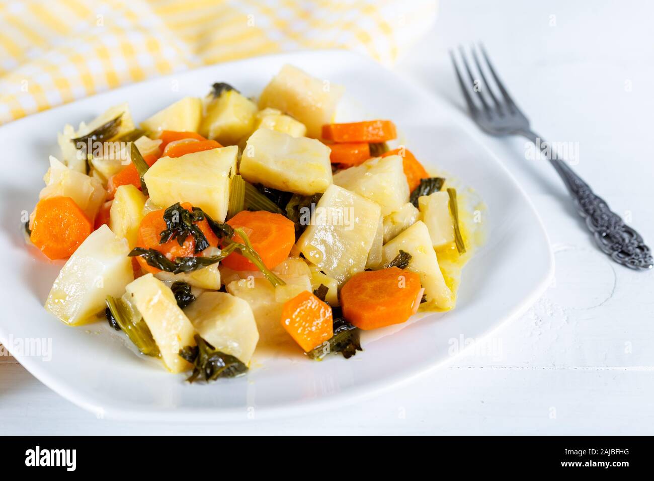 Turkish Olive Oil Food Celery Salad with Carrot and Parsley Stock Photo