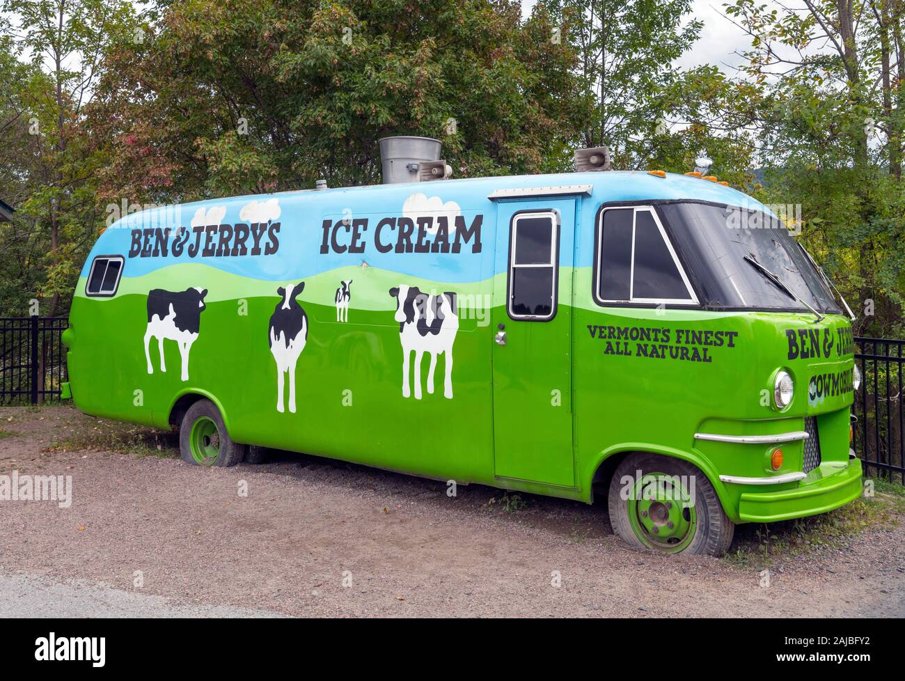 Ben and Jerry's truck at Ben and Jerry's Ice Cream factory in Waterbury, Vermont, USA Stock Photo