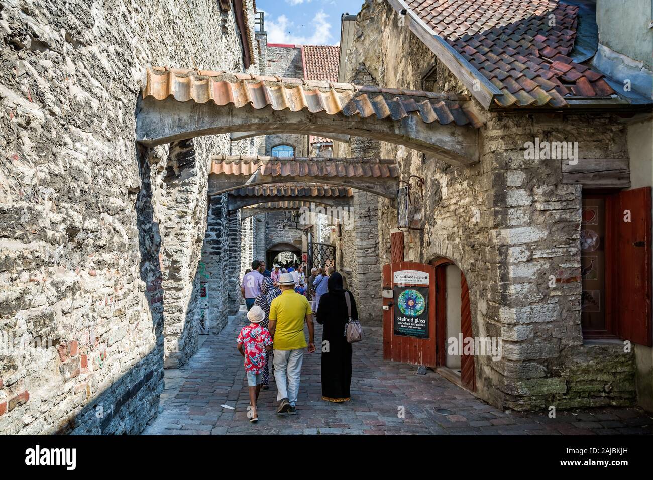 St Catherine's Passage - a picturesque medieval walkway with stone arches - in Tallinn, Estonia on 21 July 2019 Stock Photo