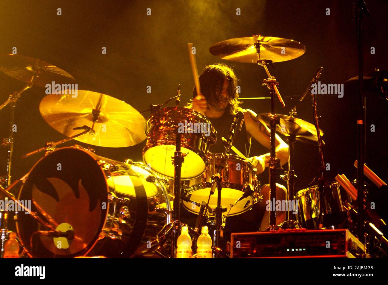 Bologna Italy, from 01-02 June 2003, Music Festival  live concerts 'Flippaut Festival' at the Arena Parco Nord of Bologna: The drummer of Audioslave,Brad Wilk  , during the concert Stock Photo