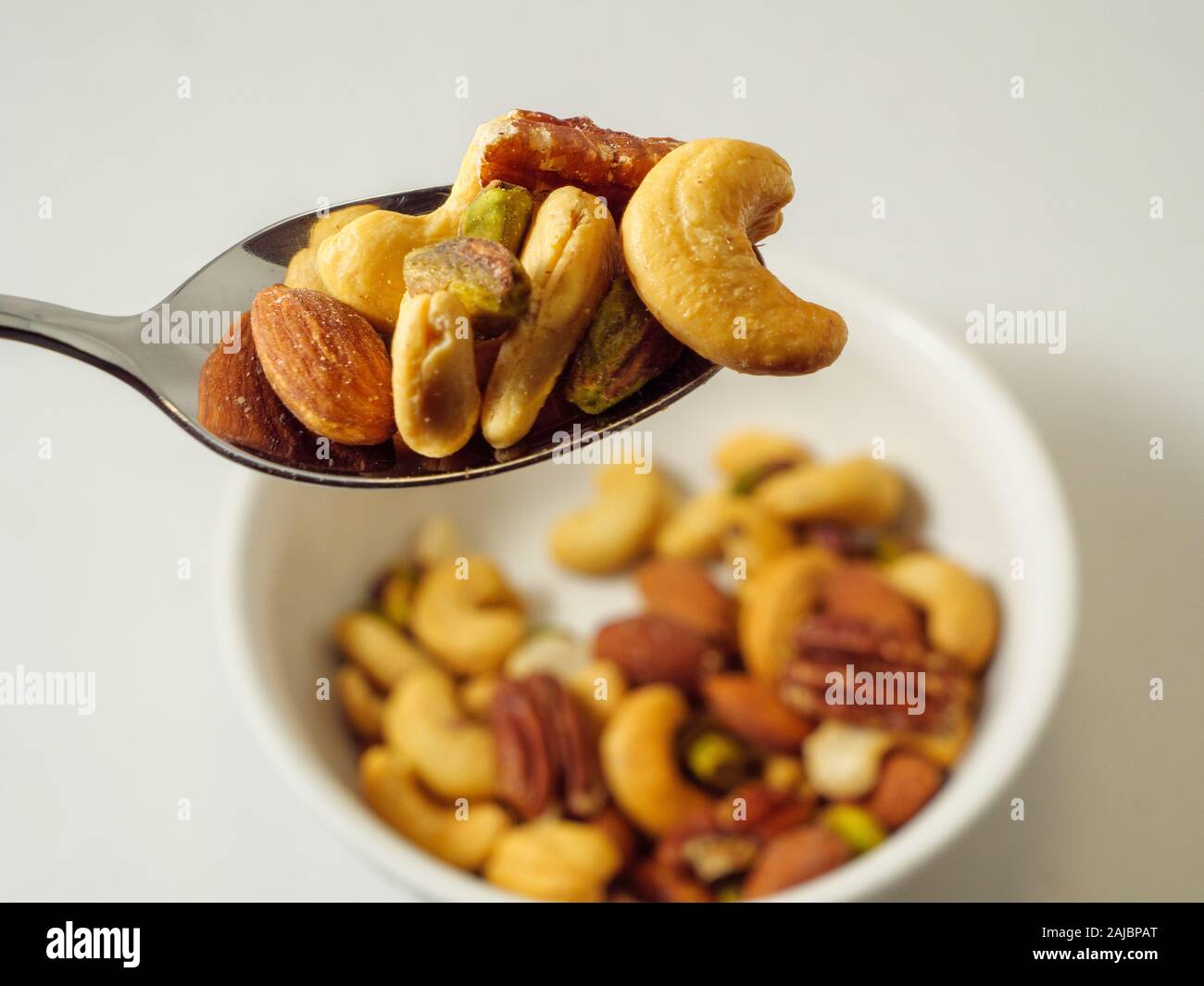 Mixed nuts, almond, pecan, pistachio, cashew. Stock Photo