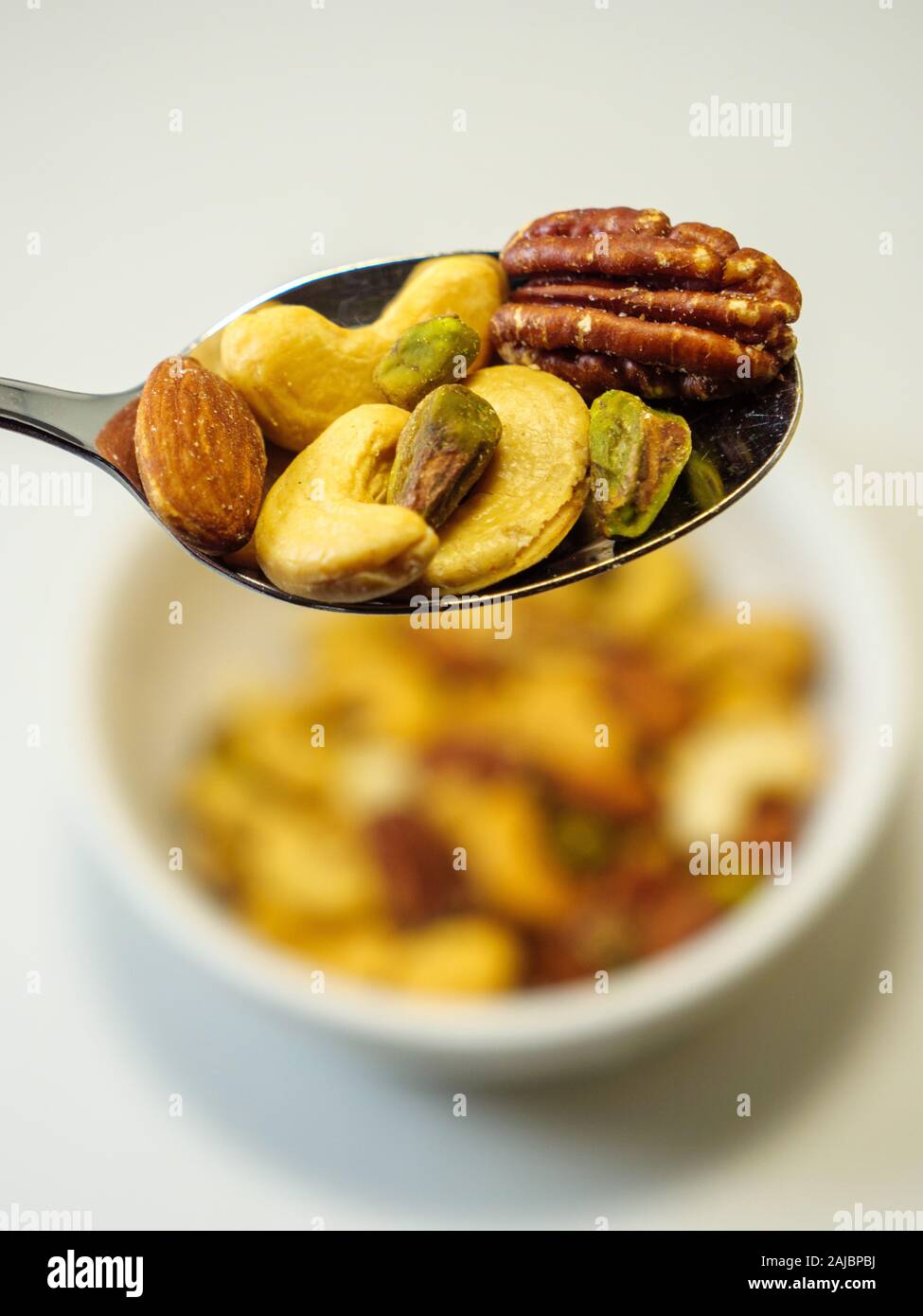 Mixed nuts, almond, pecan, pistachio, cashew. Stock Photo