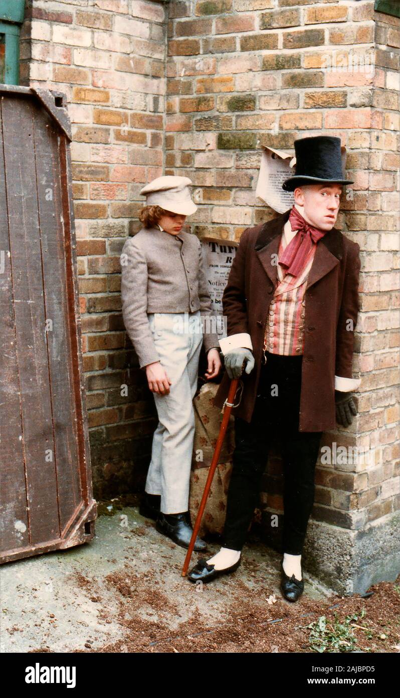 1986 - Behind the scenes image taken at the filming of the BBC series David Copperfield -  In Whitby North Yorkshire - June 1986  (Actors Simon Callow & Colin Hurley  rehearse a scene) Stock Photo