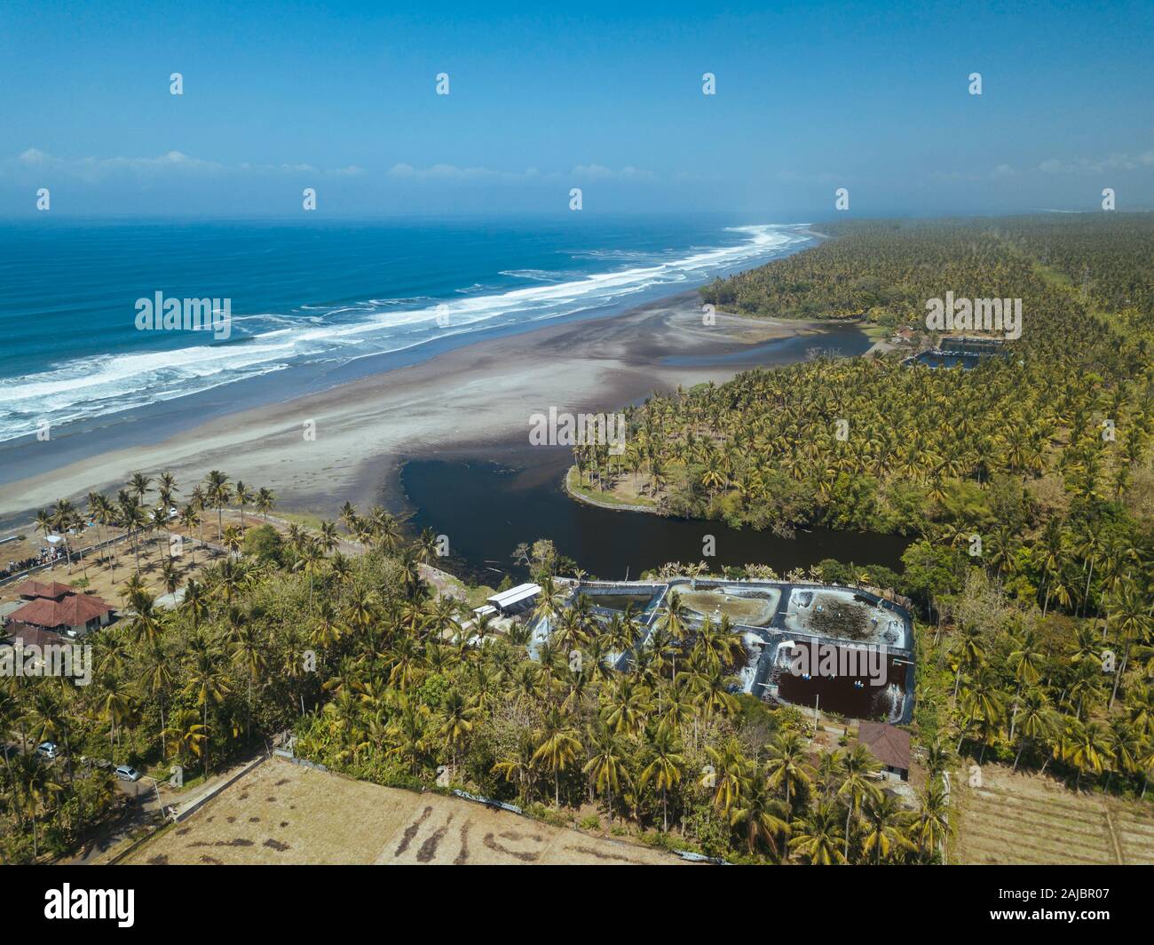 Aerial view of shrimp farm near ocean coastline Stock Photo Alamy