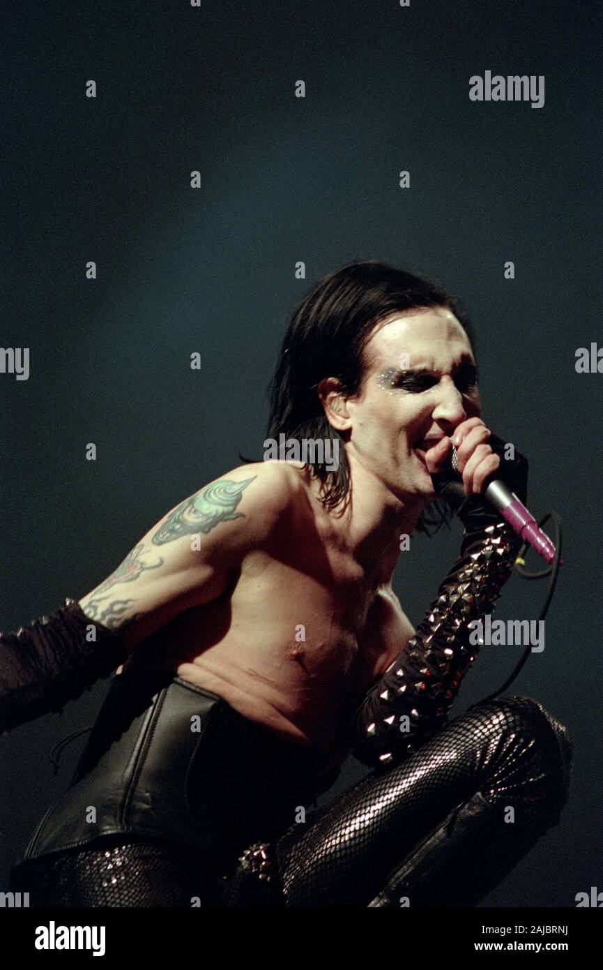 Italy Imola , 18-19-20 June 1999 'Heineken Jammin Festival 1999' Autodromo di Imola: Marilyn Manson during the concert Stock Photo