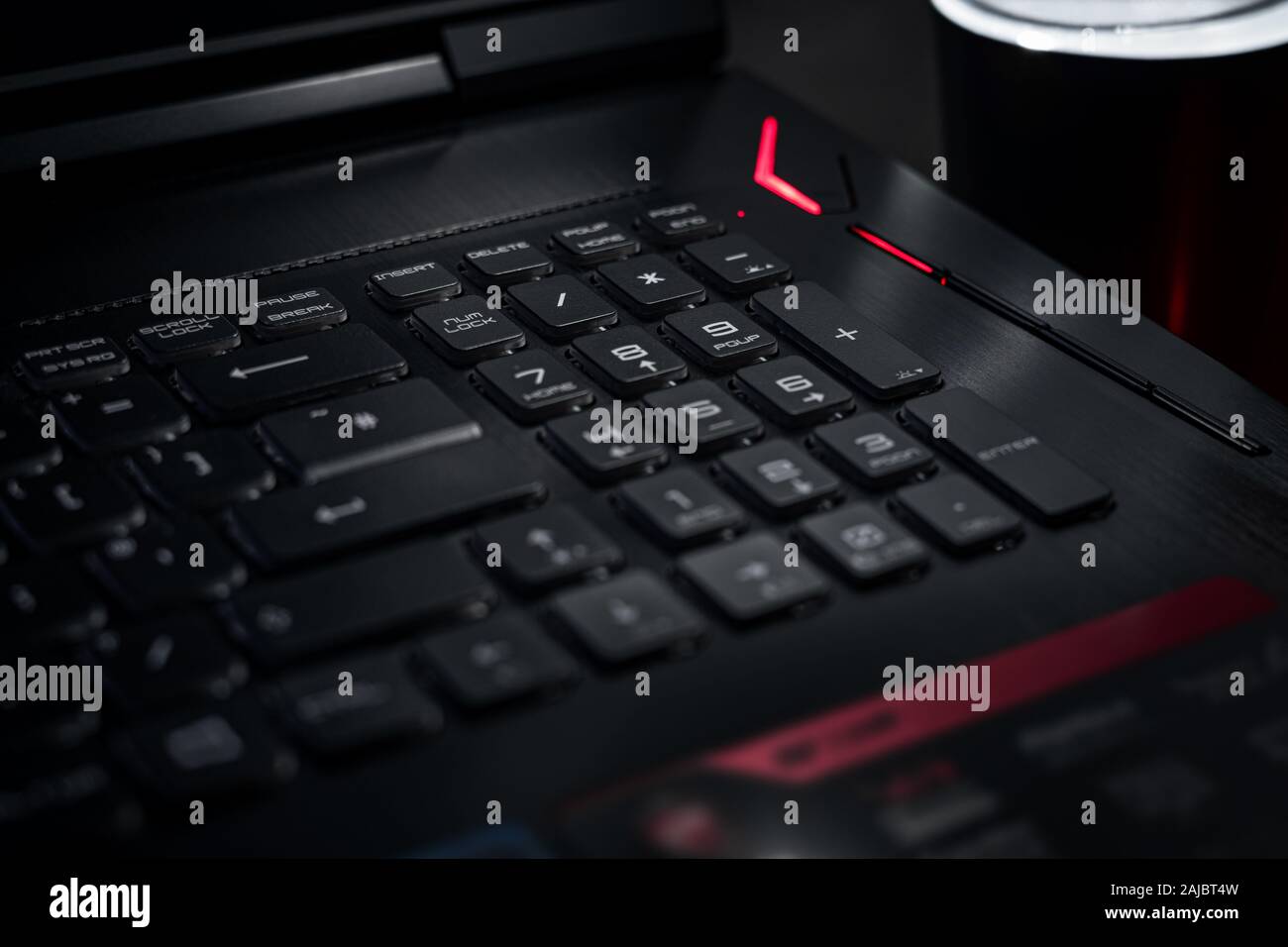 Close up of black keyboard with numpad or numeric keypad of modern laptop. Stock Photo