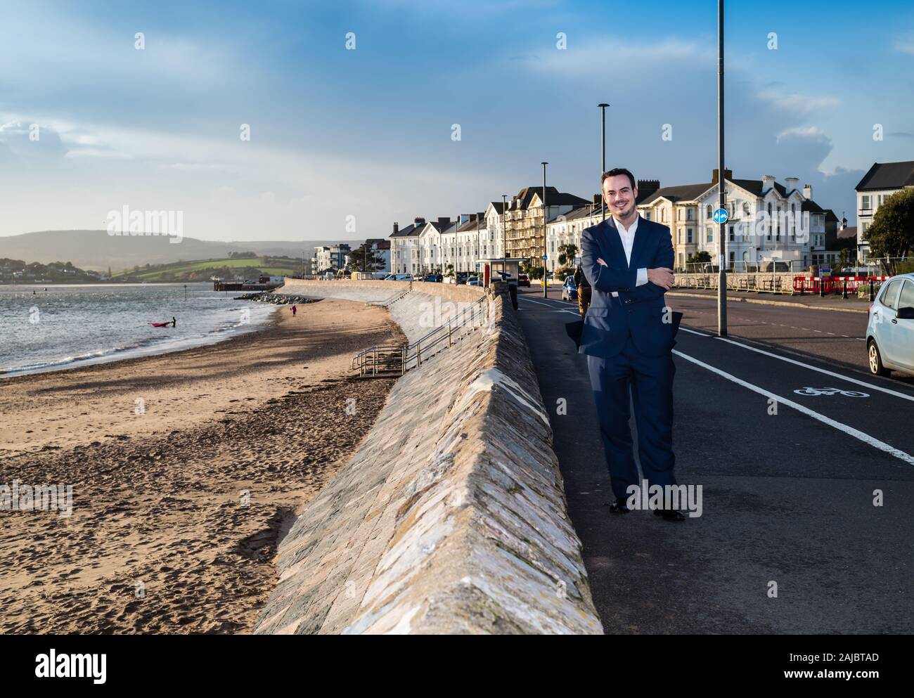 Simon Jupp MP visiting the Exmouth sea front. Stock Photo