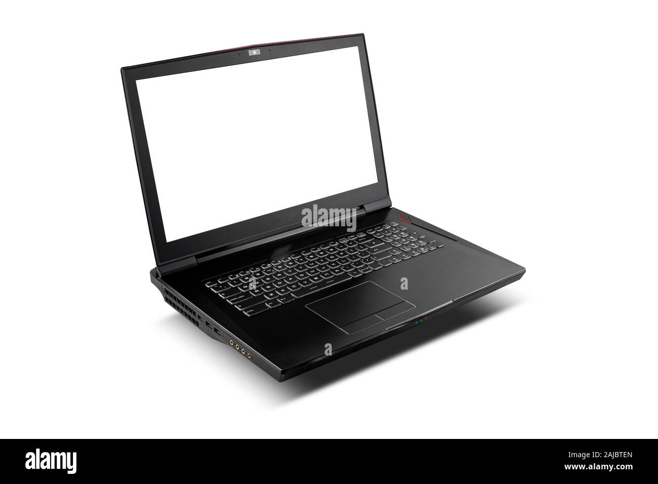 Front view of gaming laptop on white isolated background. Laptop
