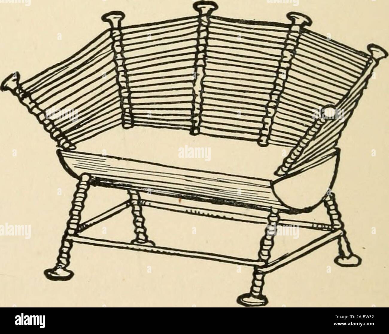 The boy craftsman; practical ad profitable ideas for a boy's leisure hours . Chair, such as shown in Fig. 403, find a flat cork,and stick four pins in one side for legs, and five pins fairly close together in the otherside for the chair-back (see illustra-tion). When the pins have beenproperly placed, take some worstedand wind it around each of thefour legs, crossing from one toanother as shown in the drawing,thus forming the chair-rounds.Also weave the worsted in and outaround the pins forming the chair-FiG. 403.-Chair. ^^^y. ^g -j^ ^Yie drawing, so that all but the heads of the pins are cove Stock Photo