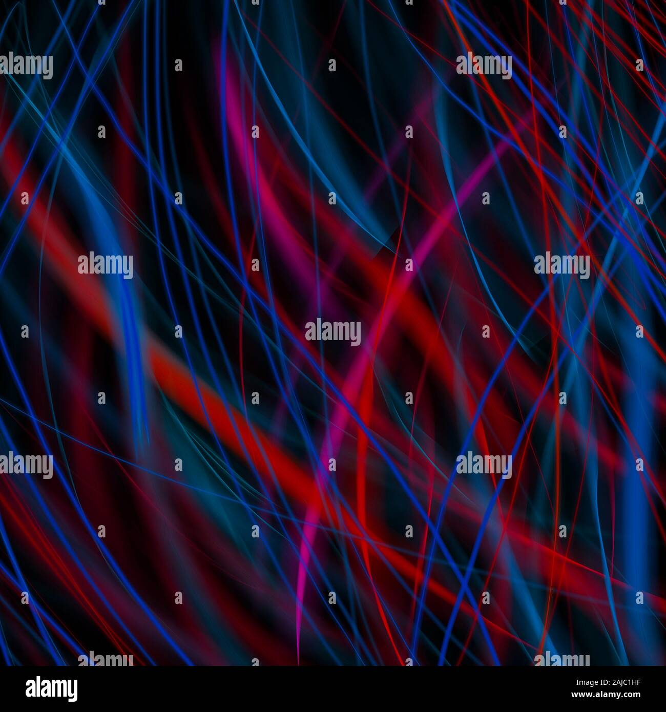 Blue and red bright glowing lines on a black background. light in the ...