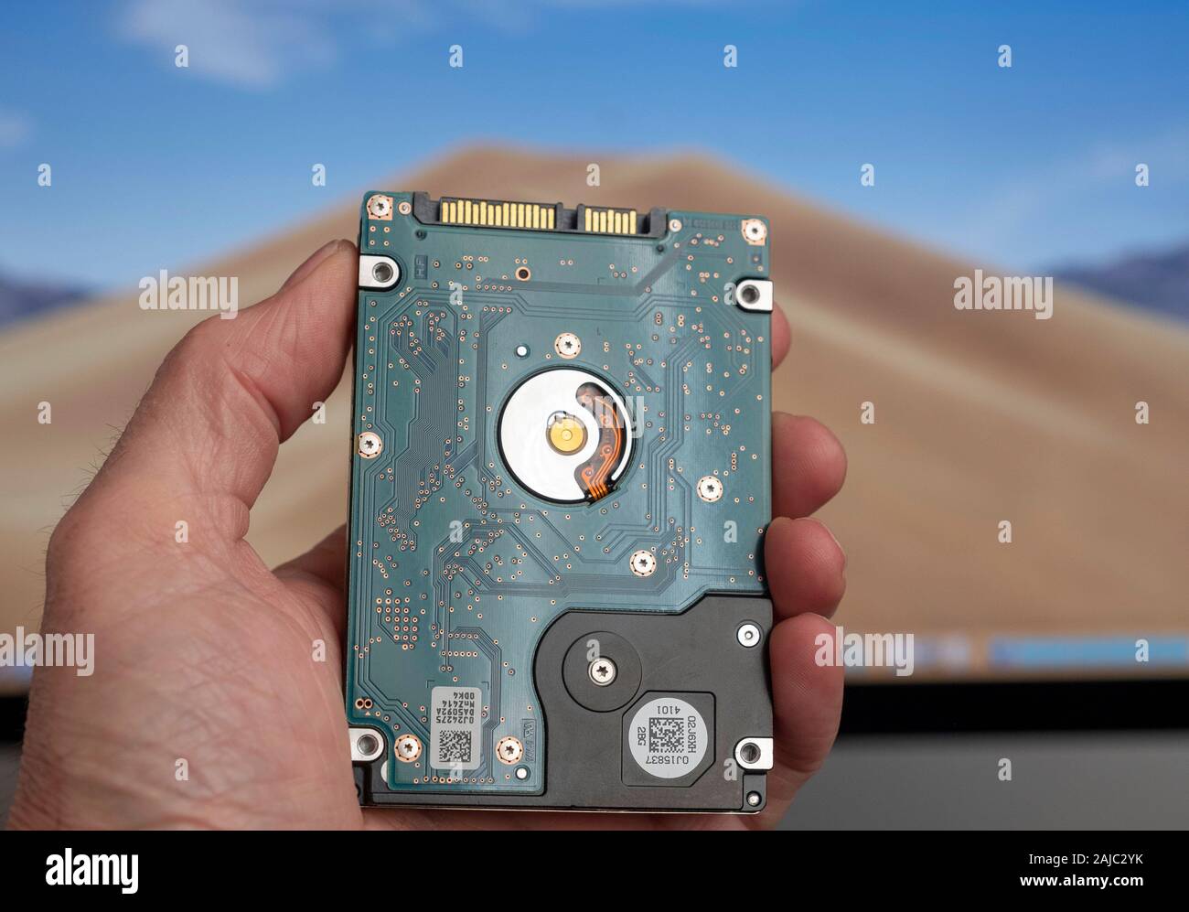 Close up of an Internal hard drive from an Apple iMac computer. Stock Photo