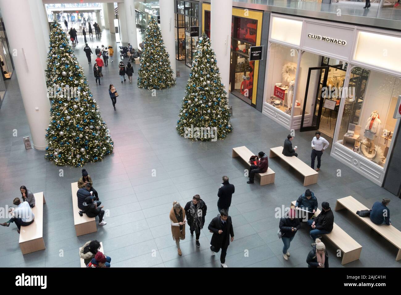 Brookfield Place has an upscale shopping mall which is decorated with trees  at Christmas, New York City, USA Stock Photo - Alamy