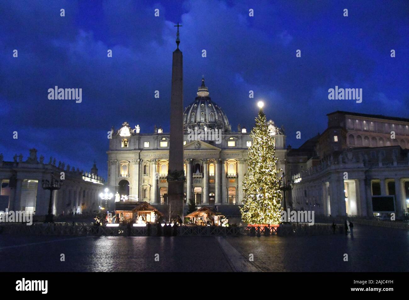 Rome Italy Basilica of Saint Peter - Christmas tree and christmas nativity scene Credit: Giuseppe Andidero Stock Photo