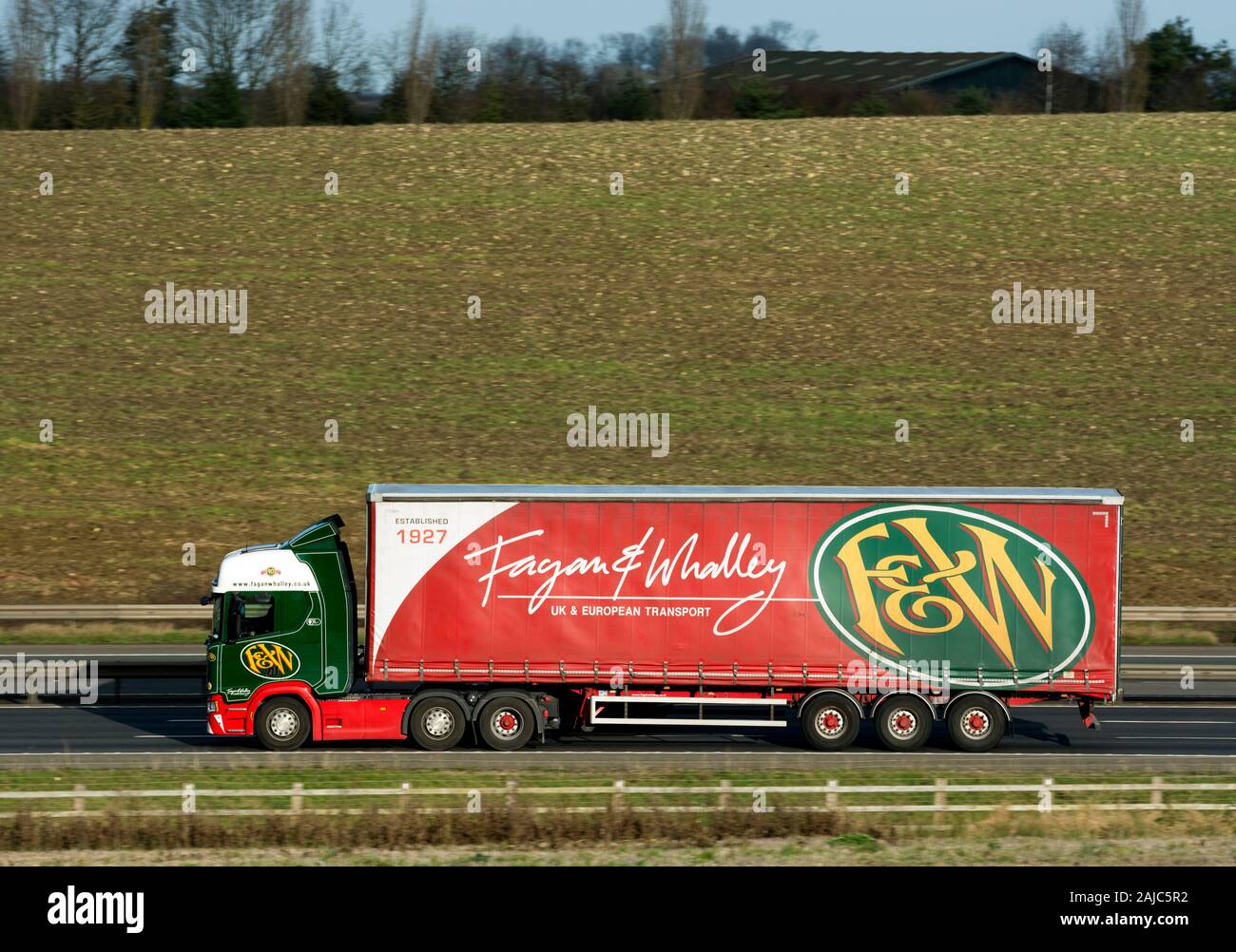 Fagan and Whalley lorry on the M40 motorway, Warwickshire, UK Stock Photo