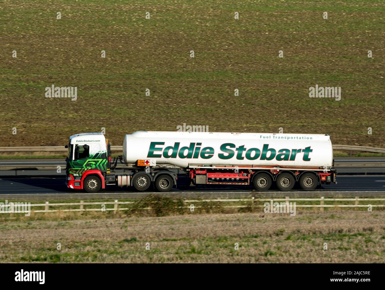 Eddie Stobart tanker lorry on the M40 motorway, Warwickshire, UK Stock Photo