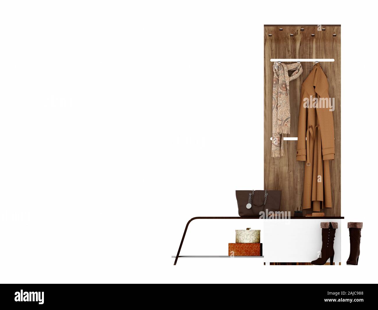 3d render of coat stand and clothes Stock Photo